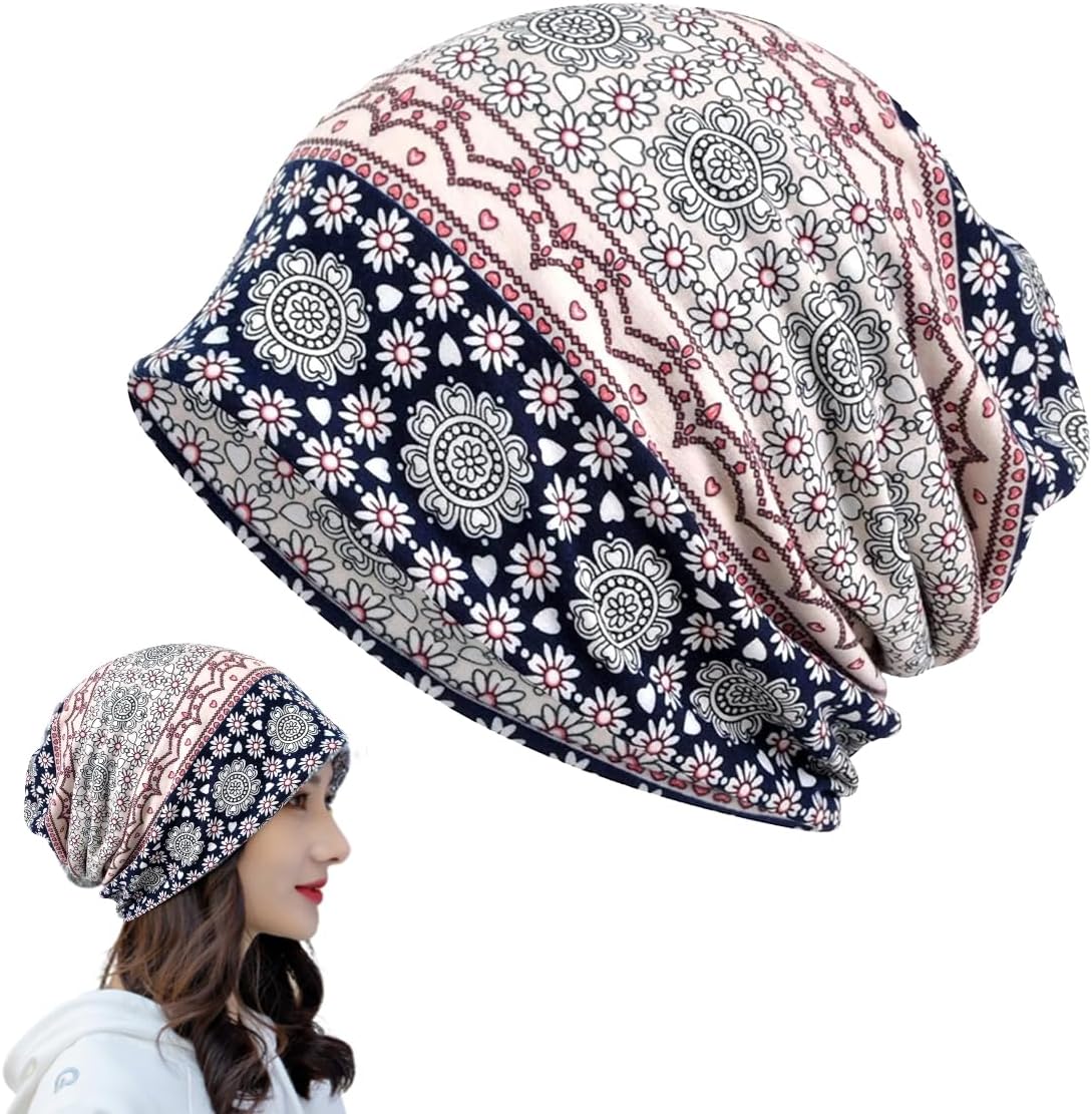 - Hijab Caps for Women, Floral Print Chemo Cap Slouchy Beanie Cap for Women, Fashion Skull Dwarf Hats Head Scarf for Women, Soft Stretch Running Head Scarves for Teen Girls - All Season Use