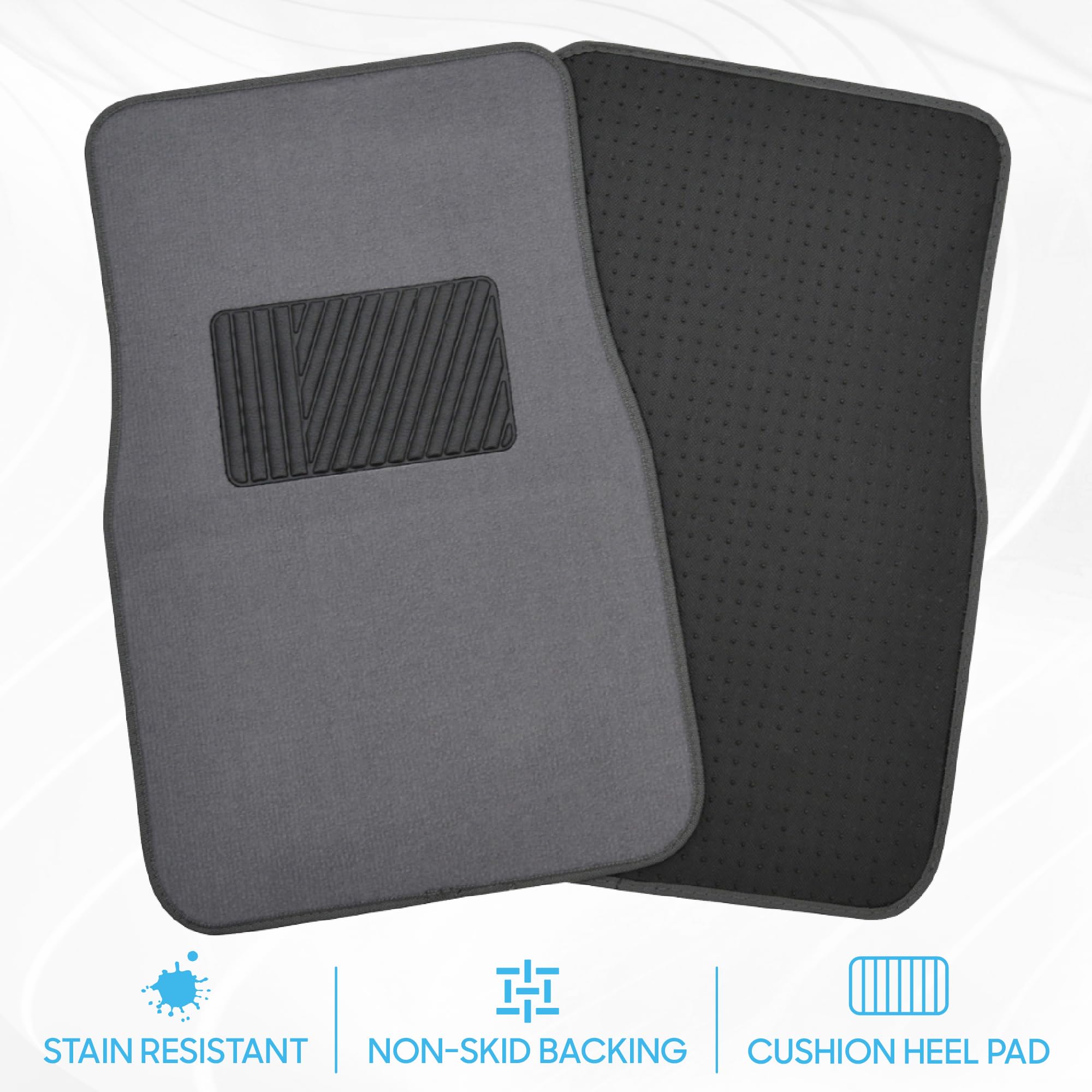 BDK Premium Medium Gray Carpet Floor Mats for Cars - Universal Fit Interior 4-Piece Car Mats Full Set — view 3