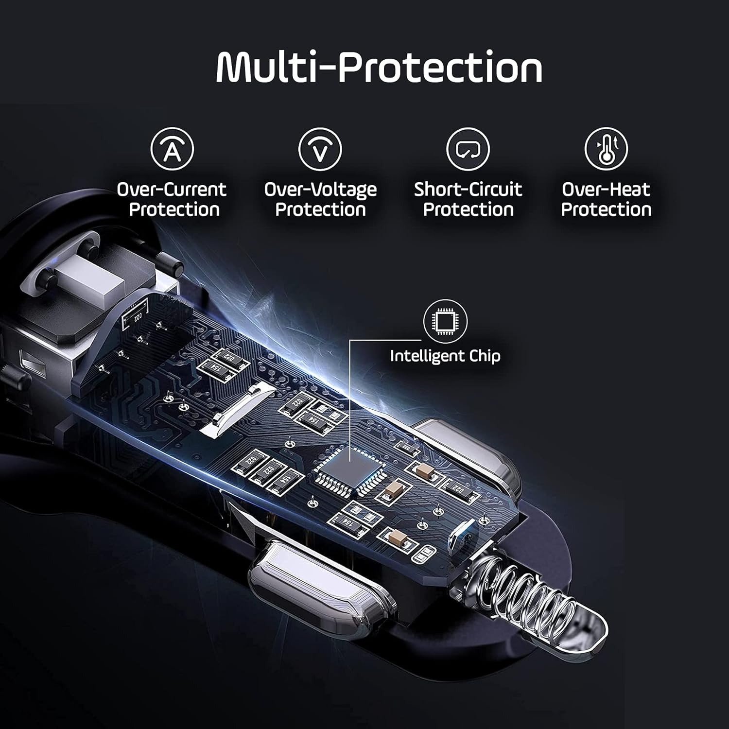 Discount iPhone Car Charger - [Apple MFI Certified] 4.8A/24W Lightning Fast Charging with Built-in Coil Cable for Apple iPhone 13/12/11/Xs/XS Max/XR/X/SE/8/7/6s/6 Plus, iPad and USB Port for Android Phones