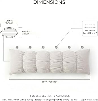 Pat. Pend. Long Bed Pillow for Side Sleepers, 39 Inch, Misty White