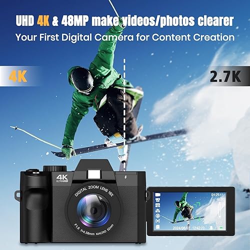 Miniatura 2 de Cámara digital 4K para fotografía y video enfoque automático de 48 MP con WiFi Cámara de vlogging de enfoque automático para YouTube con pantalla