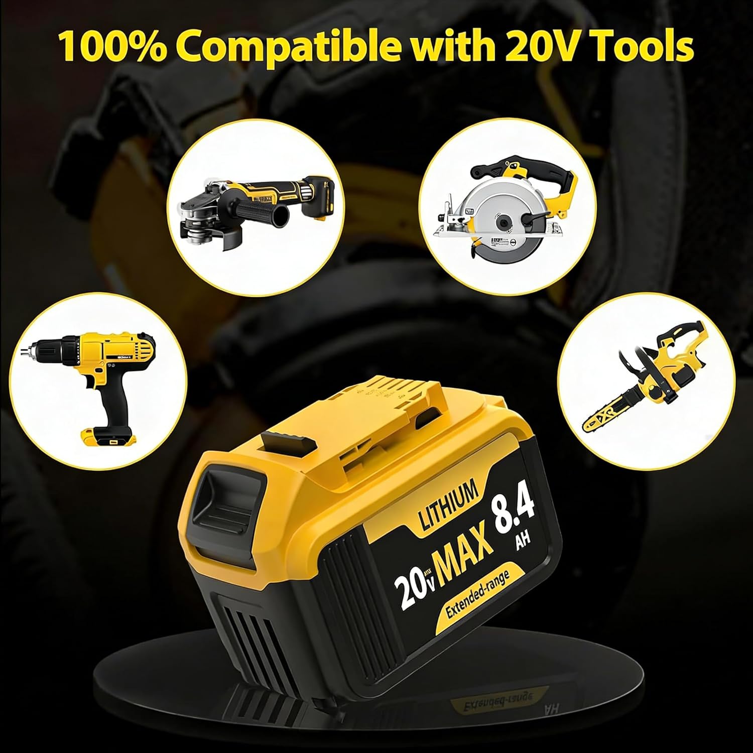 2 Pack 8.4Ah 20V Max Battery Replacement for Dewalt 20V Battery DCB200 DCB201 DCB203 DCB204 DCB206 DCB207 & DCD DCF DCG Series Cordless Power Tools, 8400mAh High Capacity Lithium-Ion