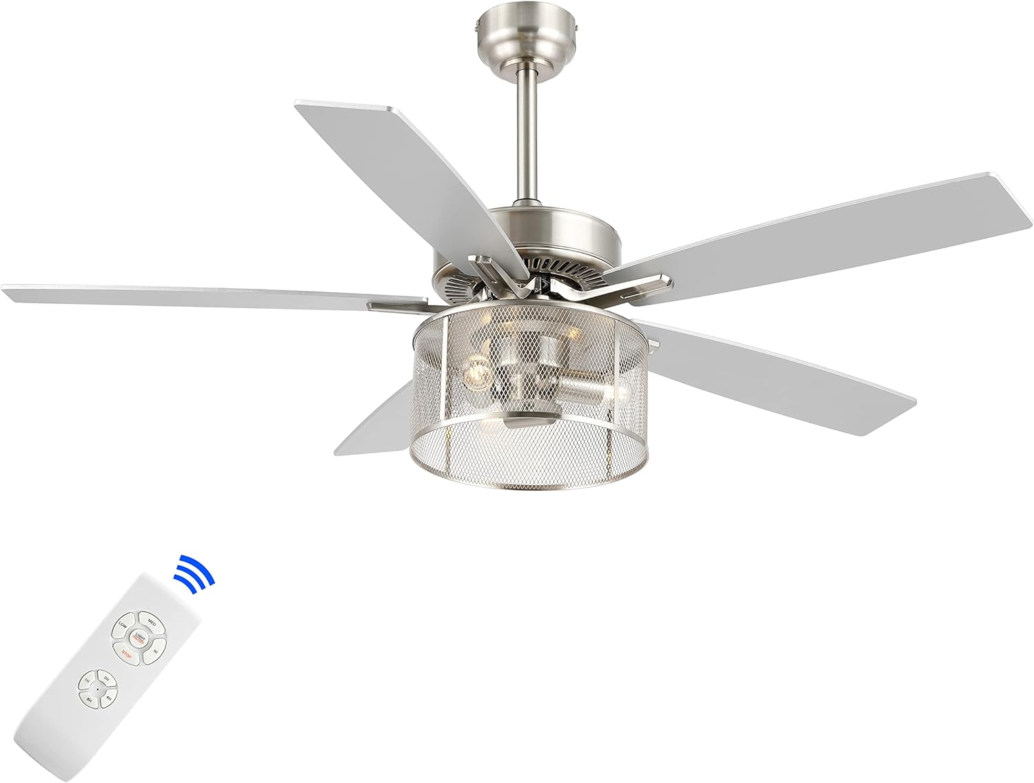 JONATHAN Y 52" Nickel/White Maple/Silver Max 3-Light Farmhouse Industrial Iron/Wood Mobile-App/Remote-Controlled LED Ceiling Fan, Metal Shade (JYL9721C)