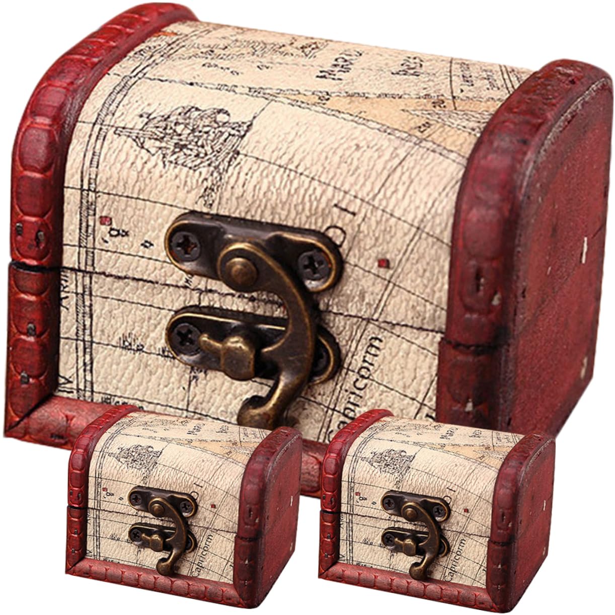 TOVINANNA 3pc Vintage Wooden Storage Box Jewelry Travel Box Treasure Chest Toy Decorative Storage