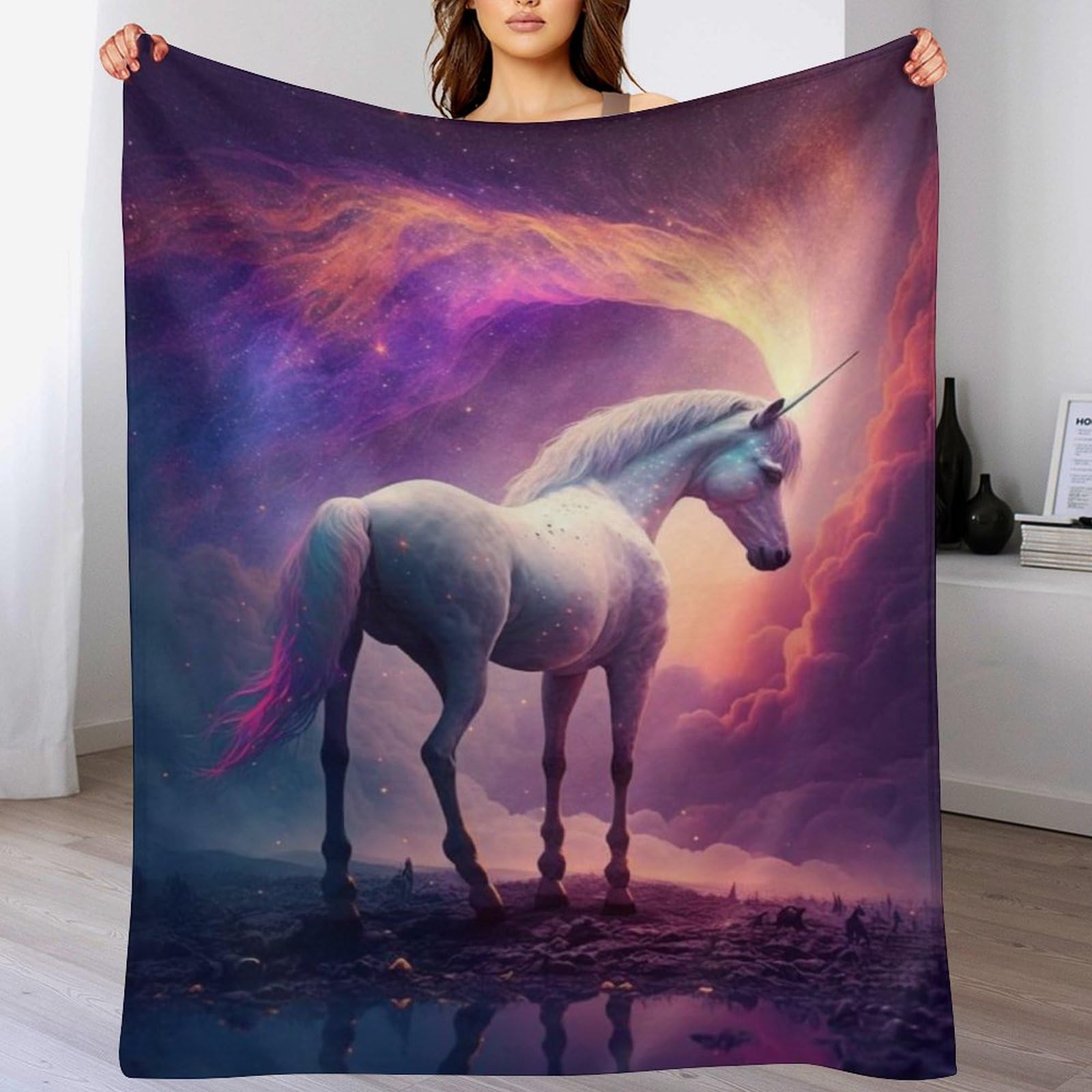 Couverture duveteuse cheval 100x130 cm en peluche souple pour lit et canapé