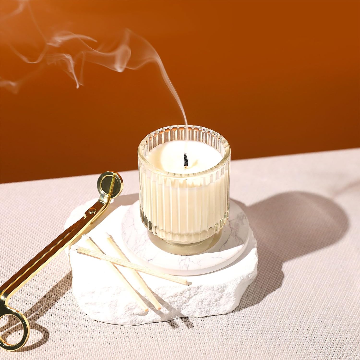 DEVI 7oz Empty Clear Ribbed Glass Candle Jars for Making Candles Set of 8,Glass Candle Jars with Bamboo Lids, Bulk Empty Candle Containers, Candle Tins Making Supplies, Wedding Favors