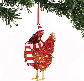 1PC Christmas Chicken Ornament Funny Scarf Chicken Holiday Decoration Chicken Ornaments for Christmas Tree Outdoor Hanging, Easy to Hang Suitable for Christmas (05)