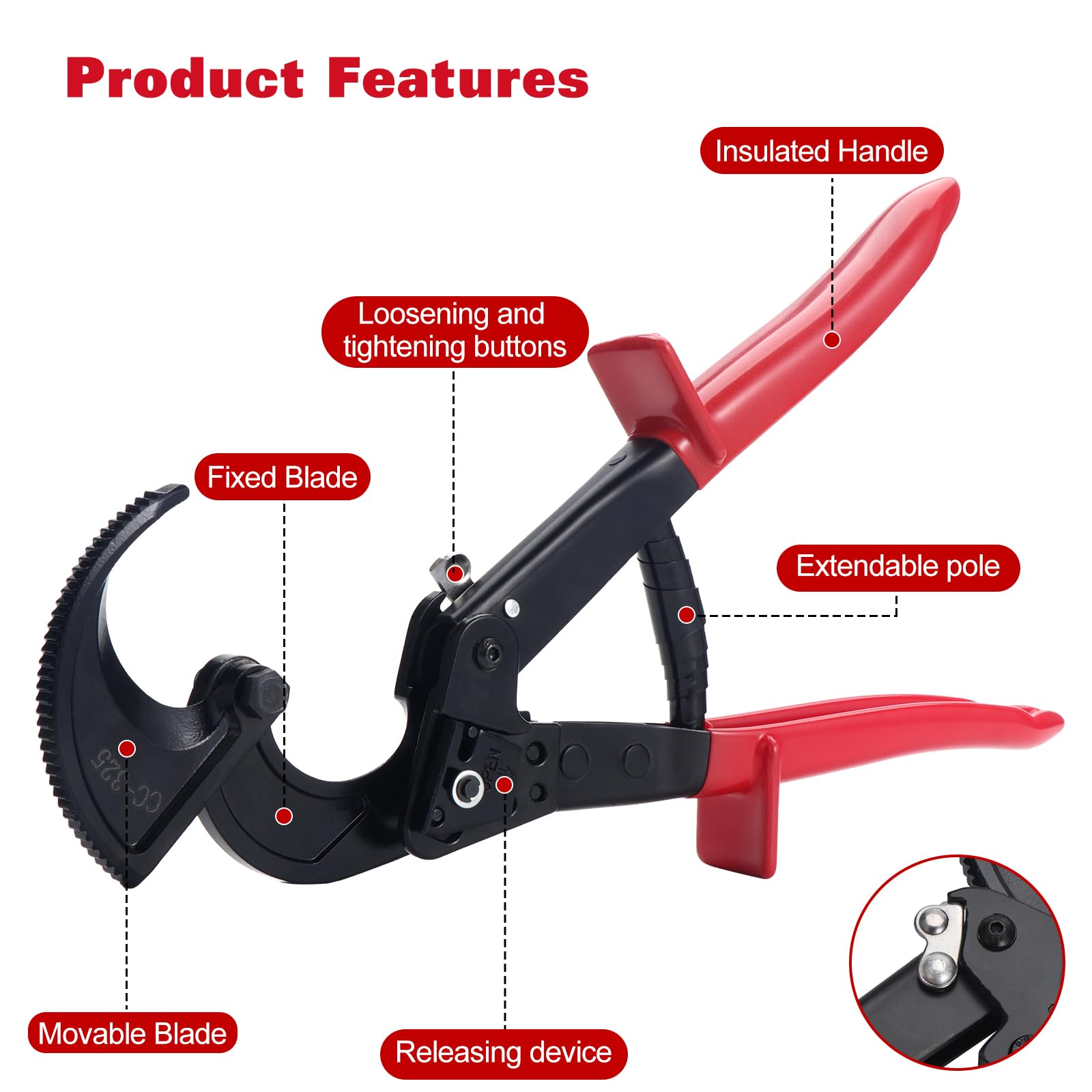 Cortador de Trinquete y Carraca para Cables de Cobre y Aluminio - Corte Hasta 325 mm²