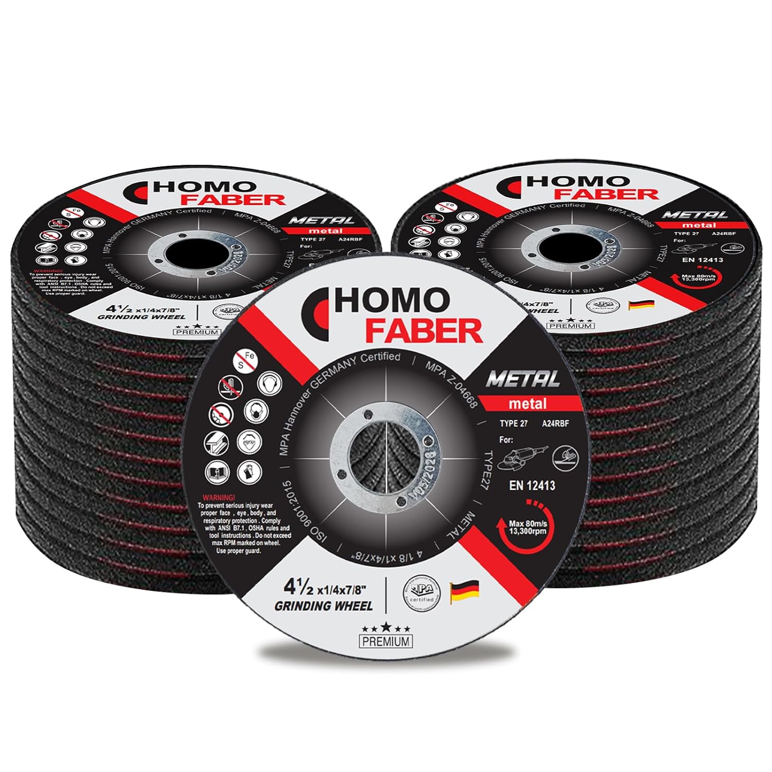 HOMOFABER 4.5" x 1/4" x 7/8" Grinding Wheels 25 Pack - Depressed Center Discs for Metal & Stainless Steel Angle Grinders