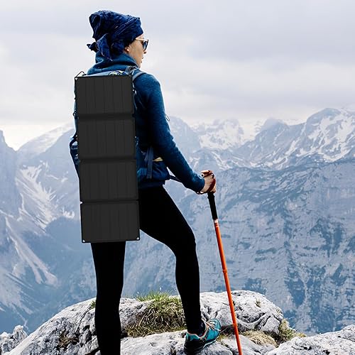 Miniatura 8 de Panel solar de 54 W, cargador de teléfono solar Ericsity USB Panel solar portátil para acampar Panel solar con salida de carga rápida USB-C y