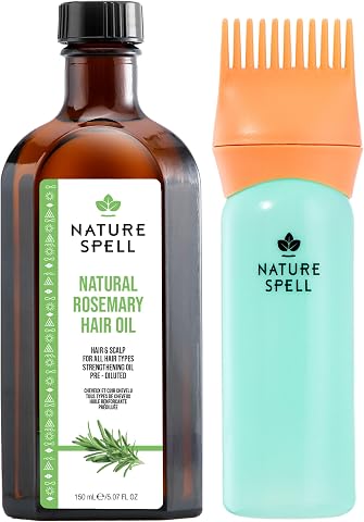 Nature Spell Aceite de Romero para el Crecimiento Capilar con Aplicador de Peine, Aceite Diluido para el Cuero Cabelludo, Fortalece las Fibras Secas y Dañadas, Para Todos los Tipos, Vegano, 150 ml