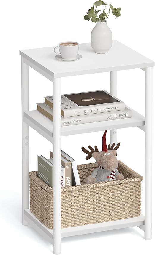 VASAGLE Side Table, Small End Table, Tall Nightstand for Living Room, Bedroom, Office, Bathroom, White ULET273W14