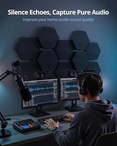 Miniatura 3 de Paneles de espuma acústica, hexagonal 3D de doble grosor de 1.57 pulgadas y 2.75 pulgadas, azulejos absorbentes de sonido para estudio, habitación,