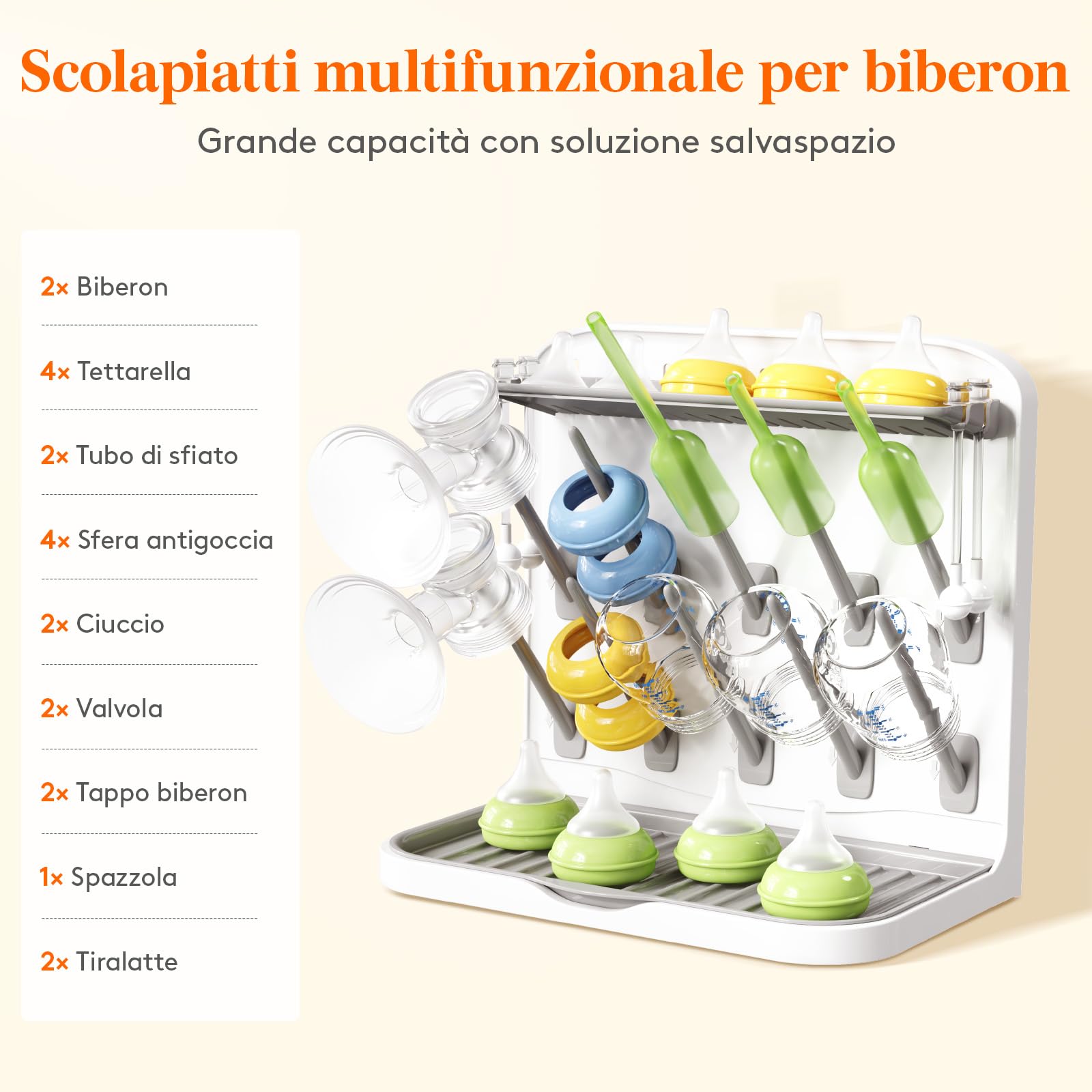 Lifewit Grande Scolabiberon, Scolabiberon Verticale con 10 Ganci e Contenitore per Tettarelle Rimovibile, Adatto a Cannucce a Pressione e Accessori per Tiralatte
