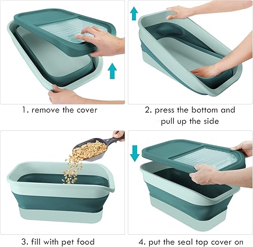 Miniatura 6 de Contenedores de almacenamiento de alimentos para mascotas, contenedor plegable de comida para perros con tapa deslizante, almacenamiento de