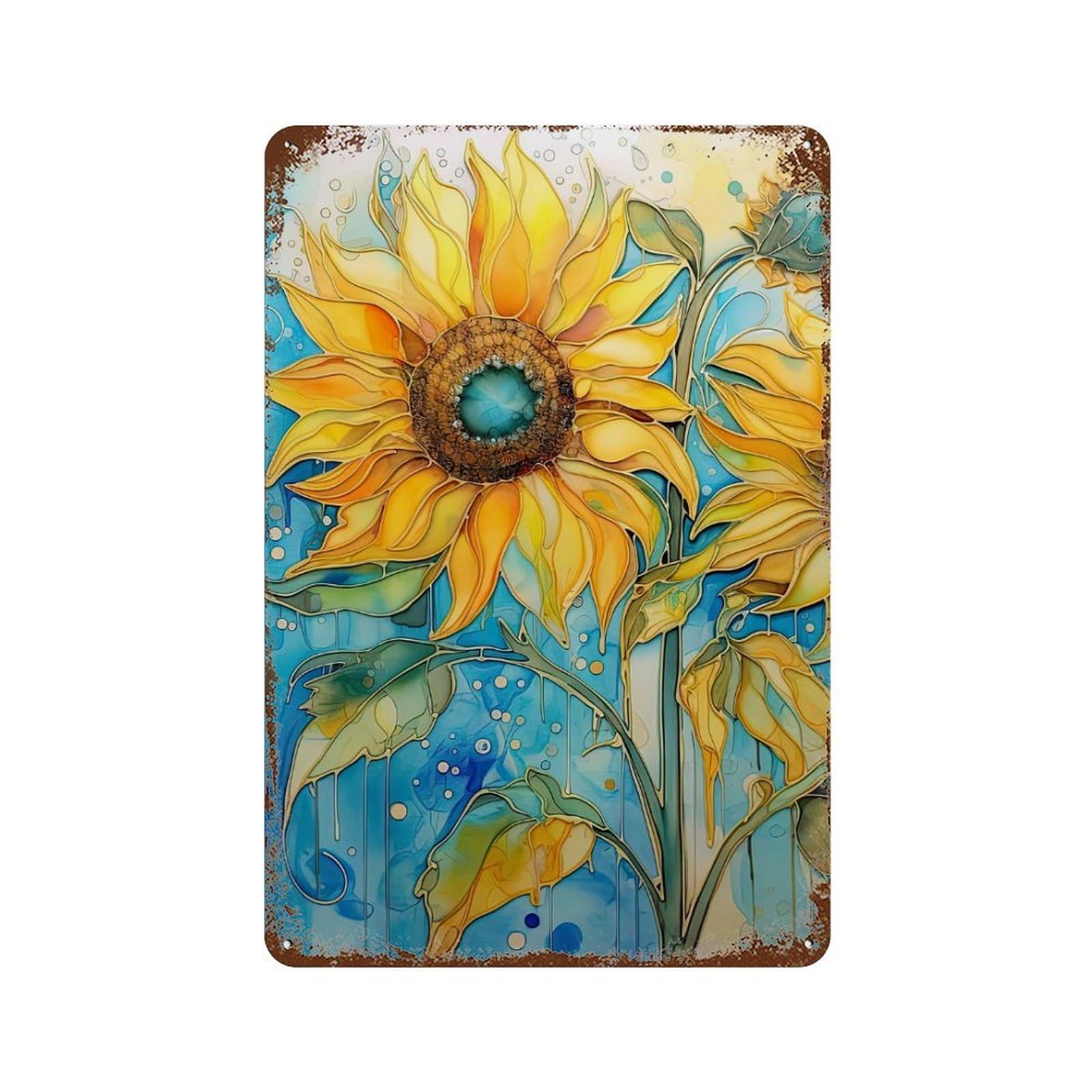 Sunflower ART 11.8"x7.9" Distressed Metal Wall Sign, Retro Wall Decor for Garage, Bar And Workshop Decor
