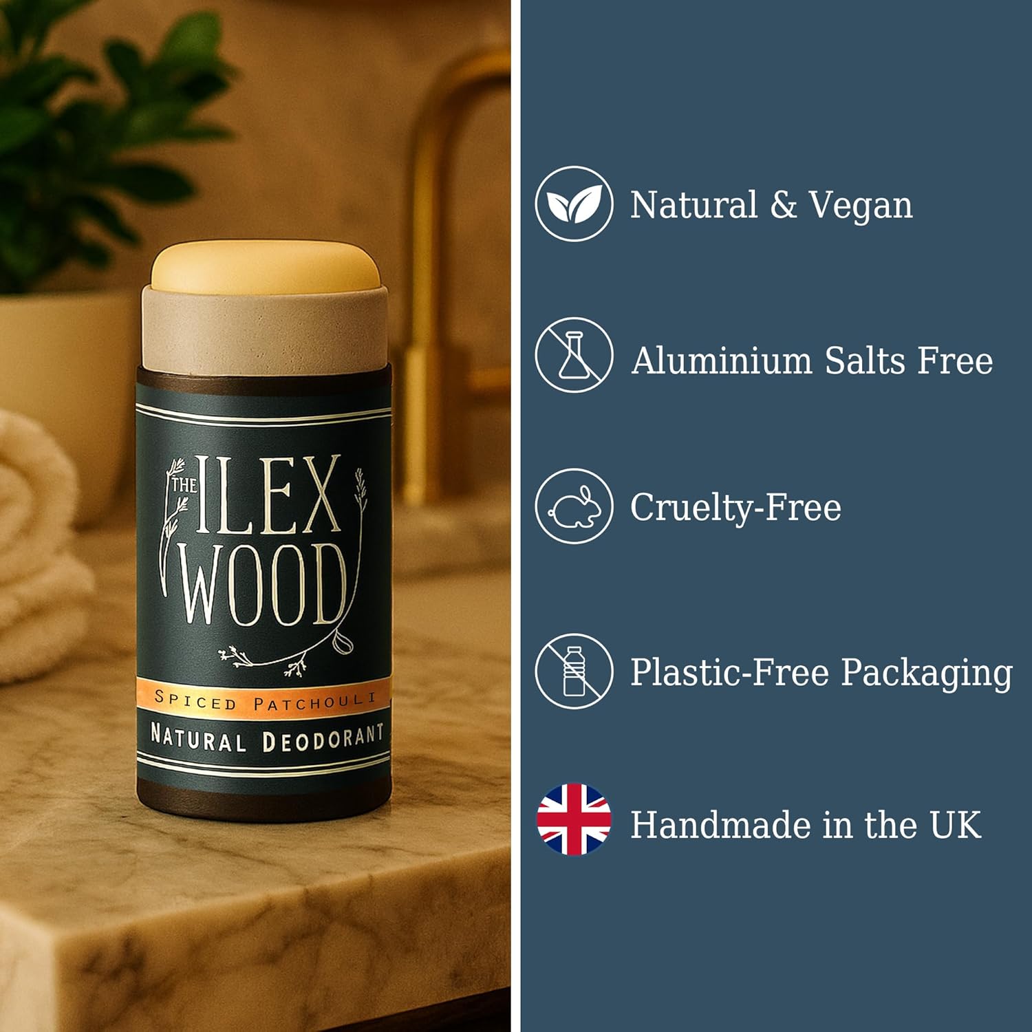 The Ilex Wood Natural Deodorant - 2.4fl oz. Handmade, Aluminum Salt Free, Plastic Free, Cruelty and Alcohol Free, Vegan, Eco Friendly Cardboard Tube – Spiced Patchouli (Spicy and Woody) - Image 2