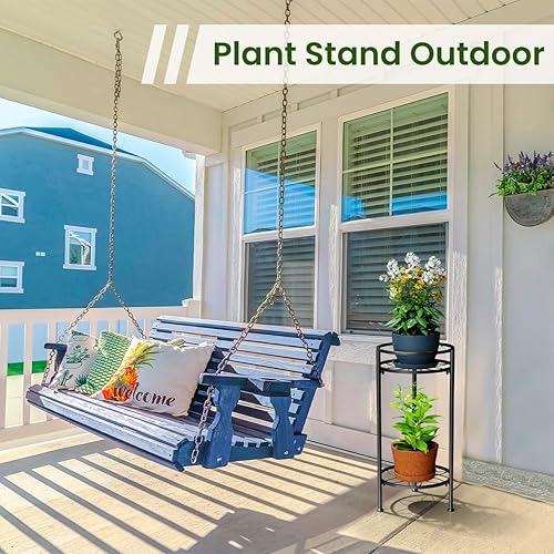 Miniatura 2 de H HOMEXIN Soporte para plantas para interiores y exteriores, soporte de metal de 2 niveles de altura para plantas de 26.5 pulgadas, resistente al