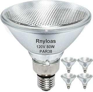 Rnyloas PAR38 Halogen Flood Light, 4 Pack Long Lifespan PAR38 Flood Light Bulb Dimmable 80W 120V, High Output 1500LM PAR38 Bulb with E26 Base, 2800k Warm White Halogen Par38 Light Bulb Outdoor Indoor