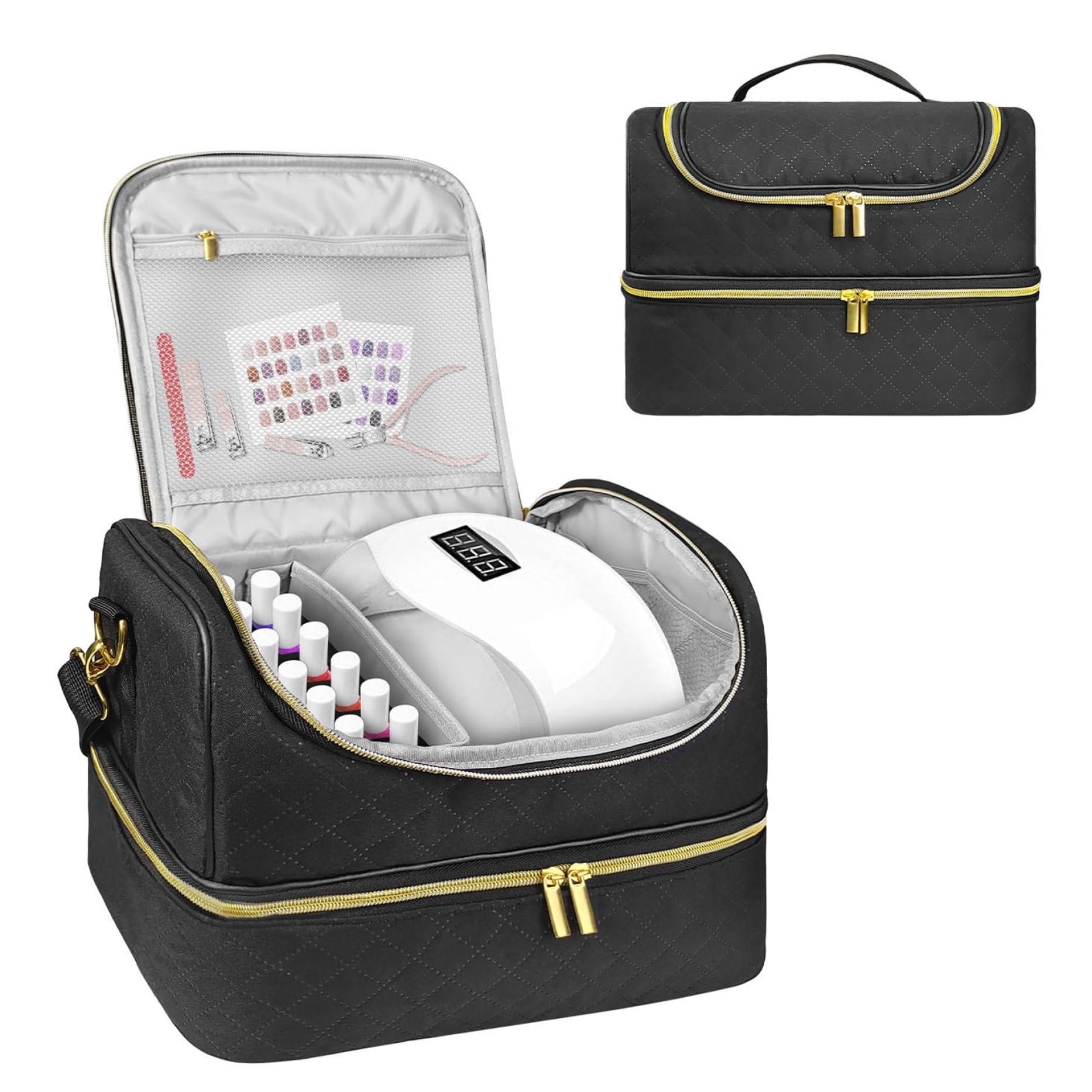 Nail Polish Organizer Case Double Layer Nail Polish Organizer Holds Up to 60 Bottles of Nail Polish 13x9x10" Portable Removable Nail Polish Holder for