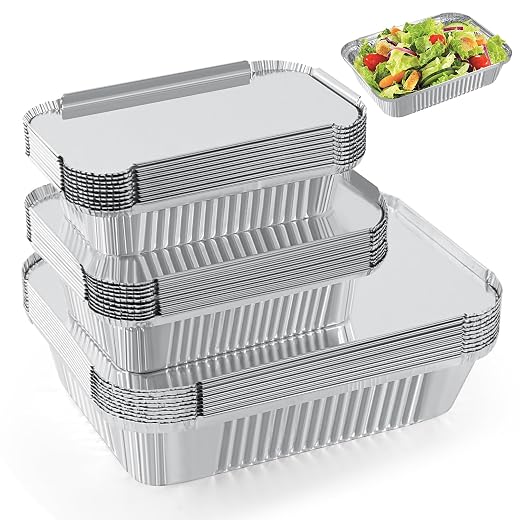 Notwoe® 30 Pack Disposable Aluminum Pans With Lids, 10x7.5 And 7.3x5.3 Square 6.9x4.3 Square Combo Set, Disposable Baking and Cake Pan. (30 Pack w/Lids)