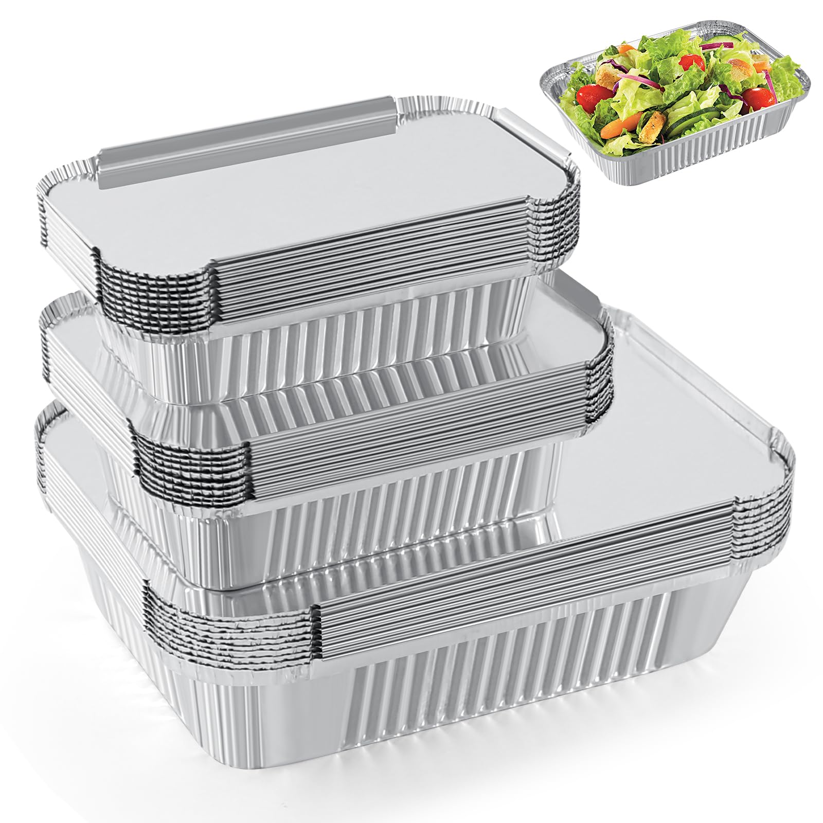 Notwoe Disposable Aluminum Pans With Lids, 10x7.5 (10pc) And 7.3x5.3 Square (10pc) 6.9x4.3 Square (10pc) Combo Set, Disposable Baking and Cake Pan. (30 Pack w/Lids)