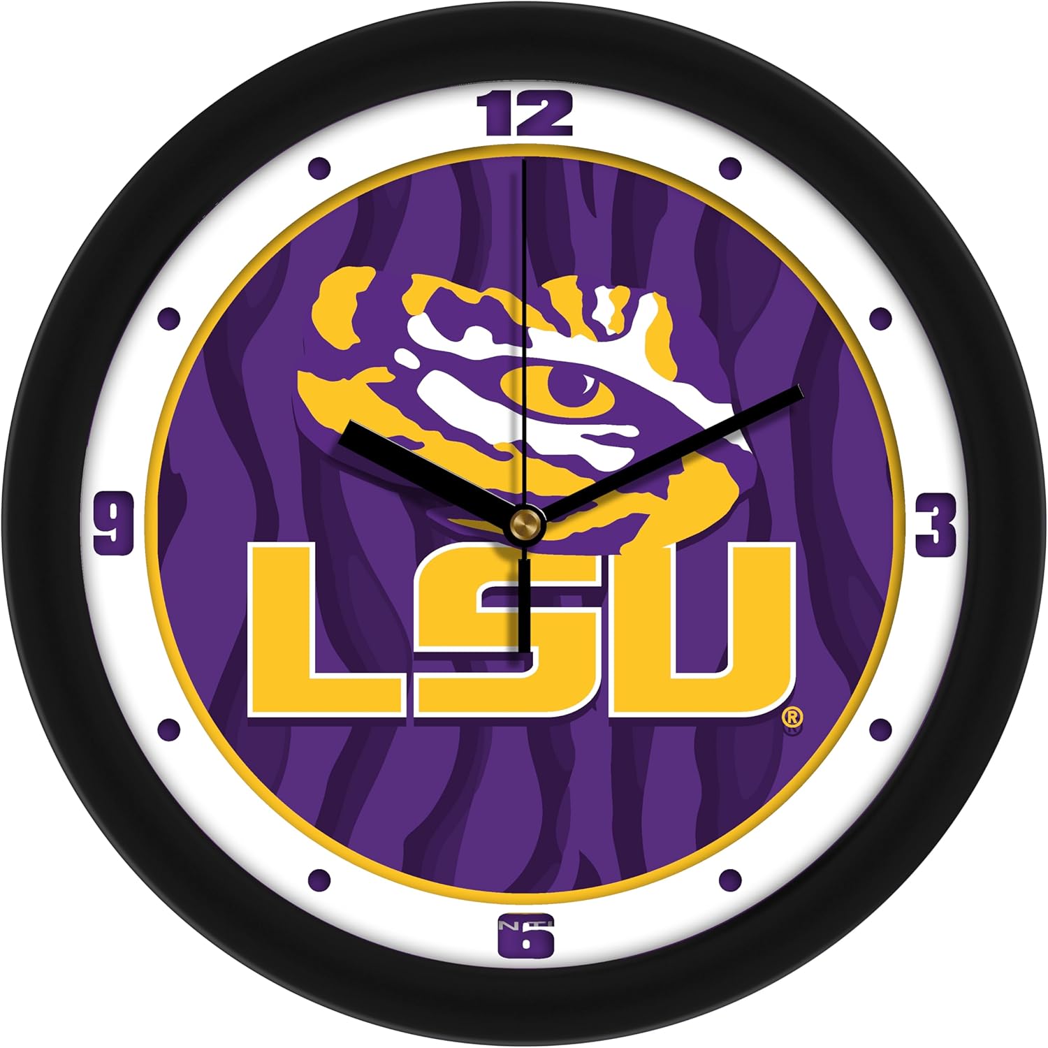 SunTime Official Collegiate Team Spirit Wall Clock, 11.5" Diameter, Silent Non-Ticking Movement - LSU Tigers 1