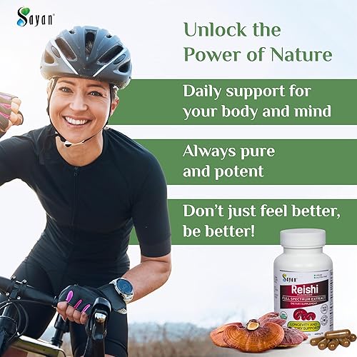Miniatura 8 de Sayan Cápsulas de extracto de hongo Reishi  90 cápsulas veganas USDA Orgánico, puro sin rellenos, ayuda a reducir la fatiga, aumentar el bienestar,