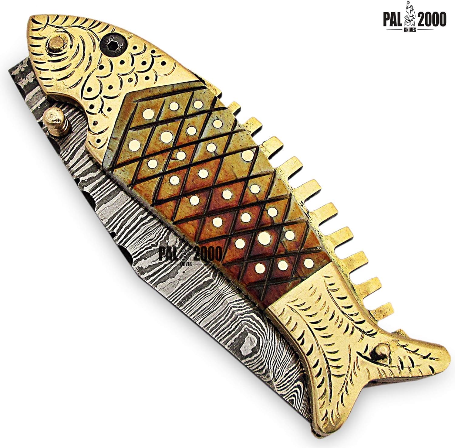 PAL 2000 KNIVES cuchillos de acero de damasco con funda de cuero