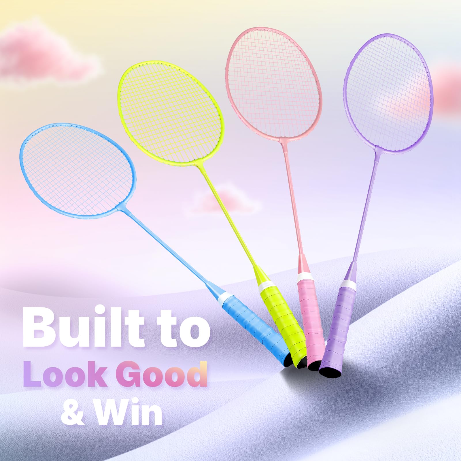 AboveGenius Badmintonschläger-Set, 2/4 Farben, leichtes Badminton-Set enthält 2/4 Schläger, 6 Vögel, Outdoor-Hinterhof-Spiele, Schläger für Familienanfänger