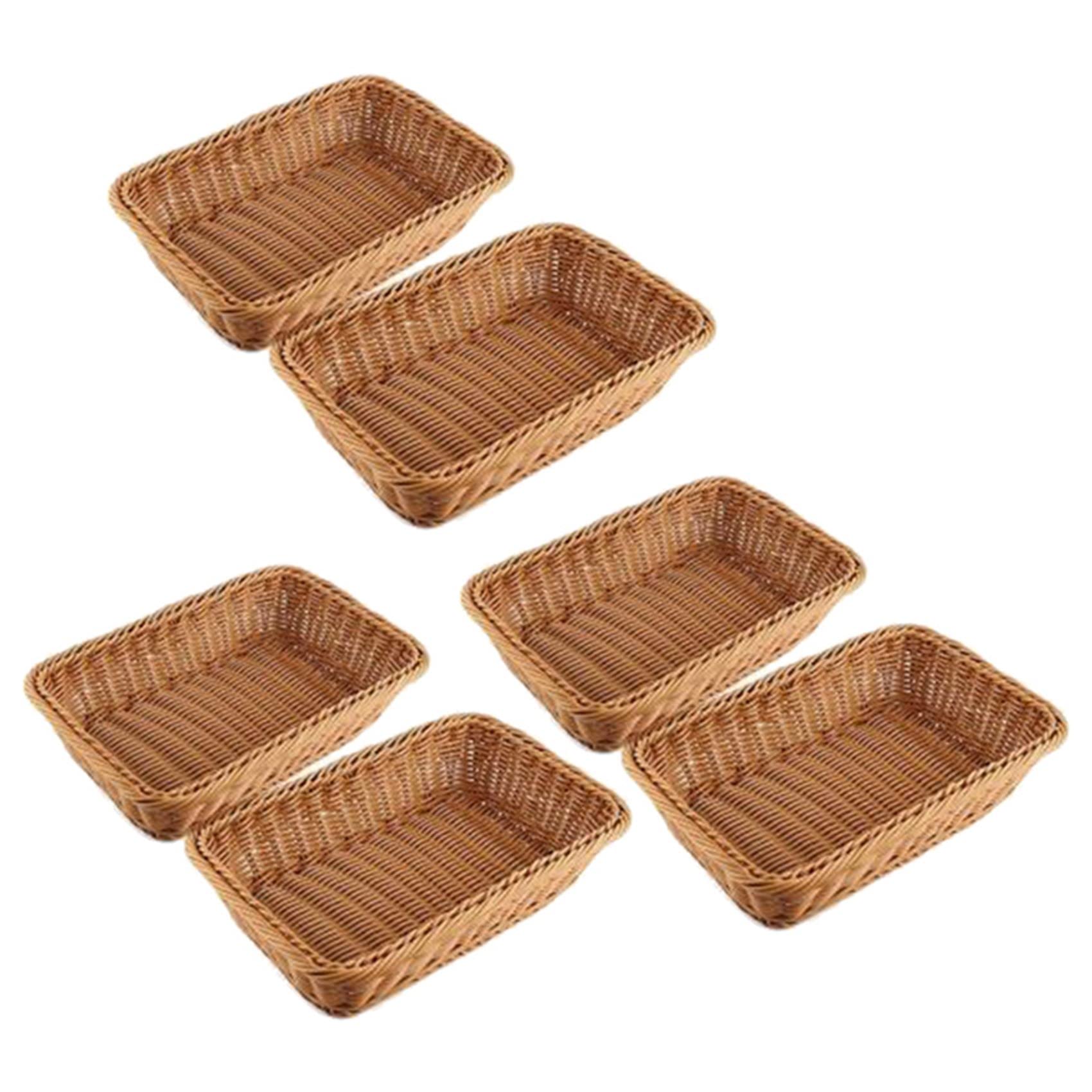 Mengmen 6 Pcs Rectangular Basket for Table Or Counter Display for Bread,Fruits and Vegetables Wicker Baskets for Markets,