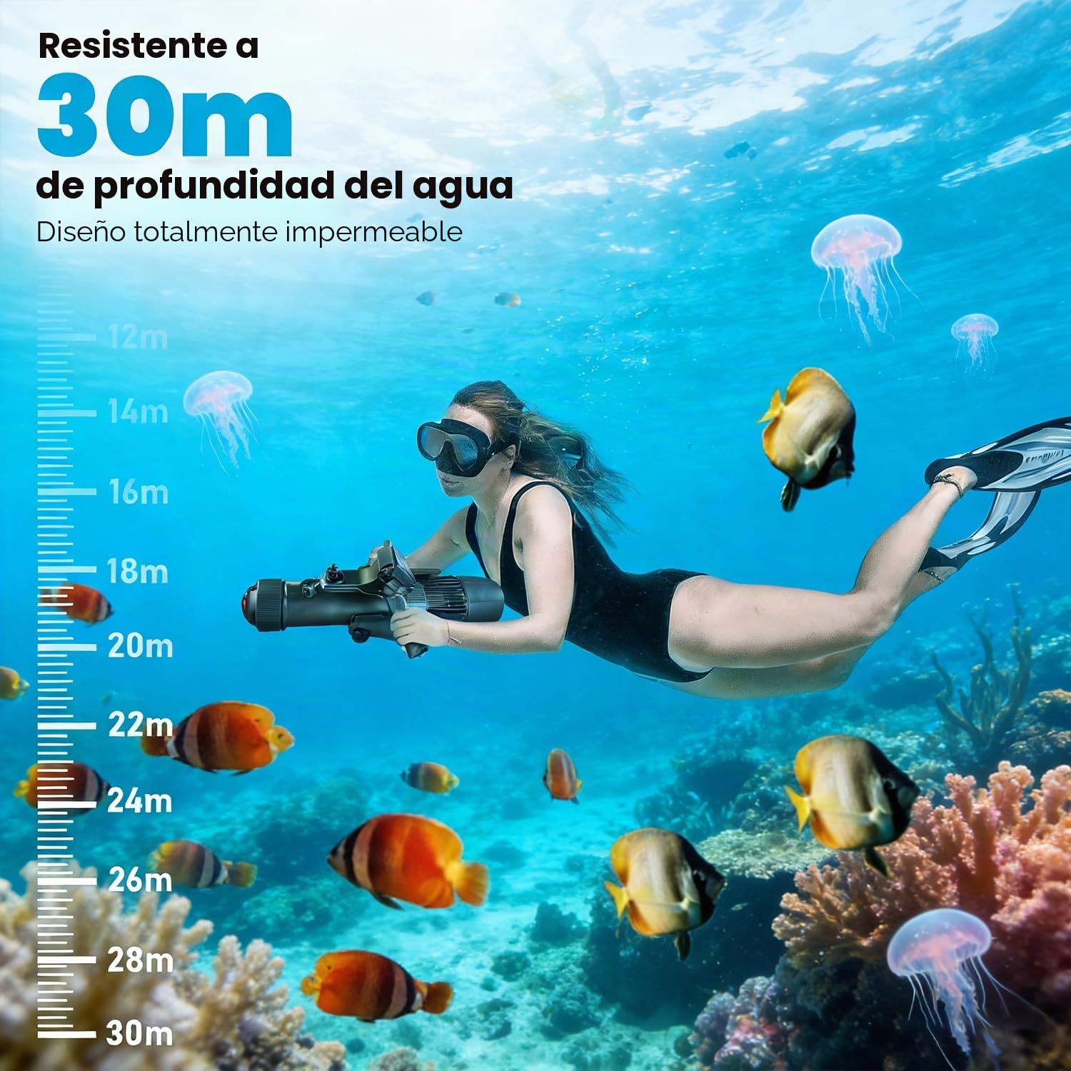 Camolech Scooter eléctrico subacuático de 700 W, scooter marino con control por pulgar para tabla de remo SUP, apto para piscina, buceo y esnórquel, scooter acuático para adultos y niños (CM7-1 Pro)