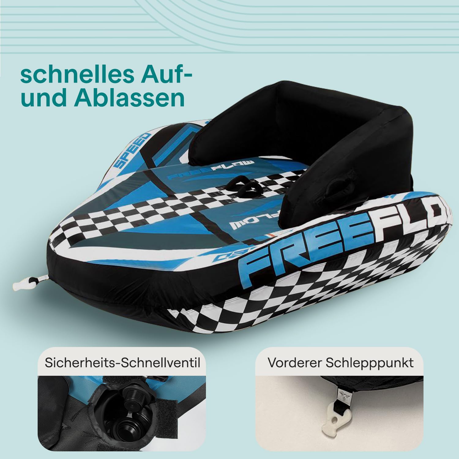 SereneLife Aufblasbares Schlauchboot- 2/3 Personen, Towable Tube für Wassersport, Ziehschlauchboot aus PVC, Für Seen & Flüsse, Einfach Aufzupumpen & Transportieren, Wassersport Tube für Bootfahren