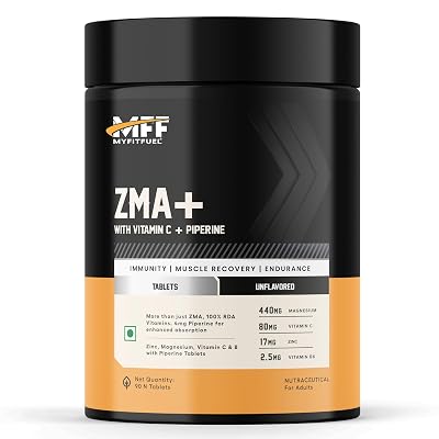 MyFitFuel ZMA+ (90 Tablets) (Zinc, Magnesium Aspartate, Vitamin B6, Vitamin C & Piperine 95%) | ZMA Supplement For Men &