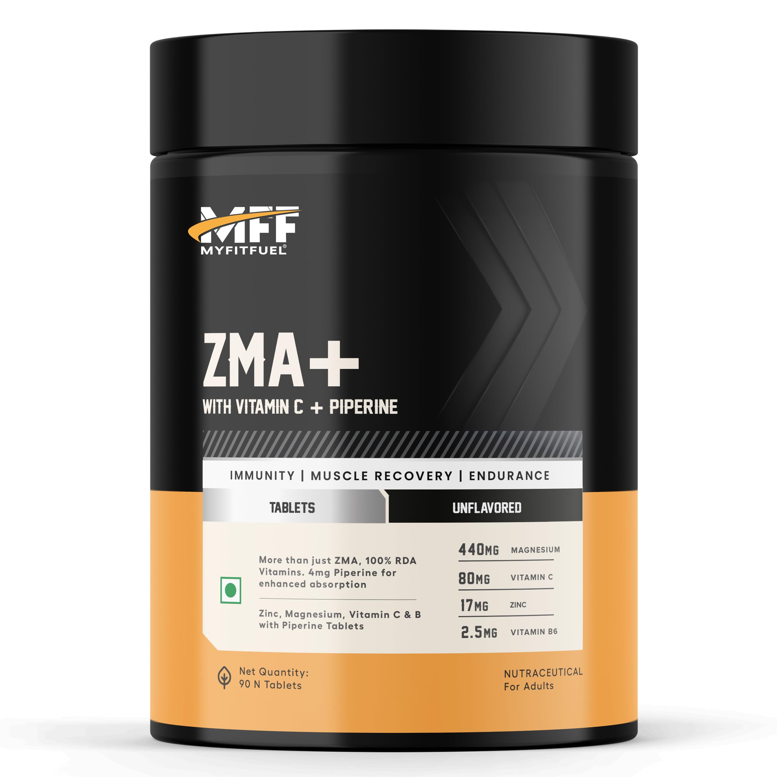 MyFitFuel ZMA+ (Zinc, Magnesium, Vitamin B6, Vitamin C & Piperine 95%), 90 Tablets | ZMA Supplement For Men & Women