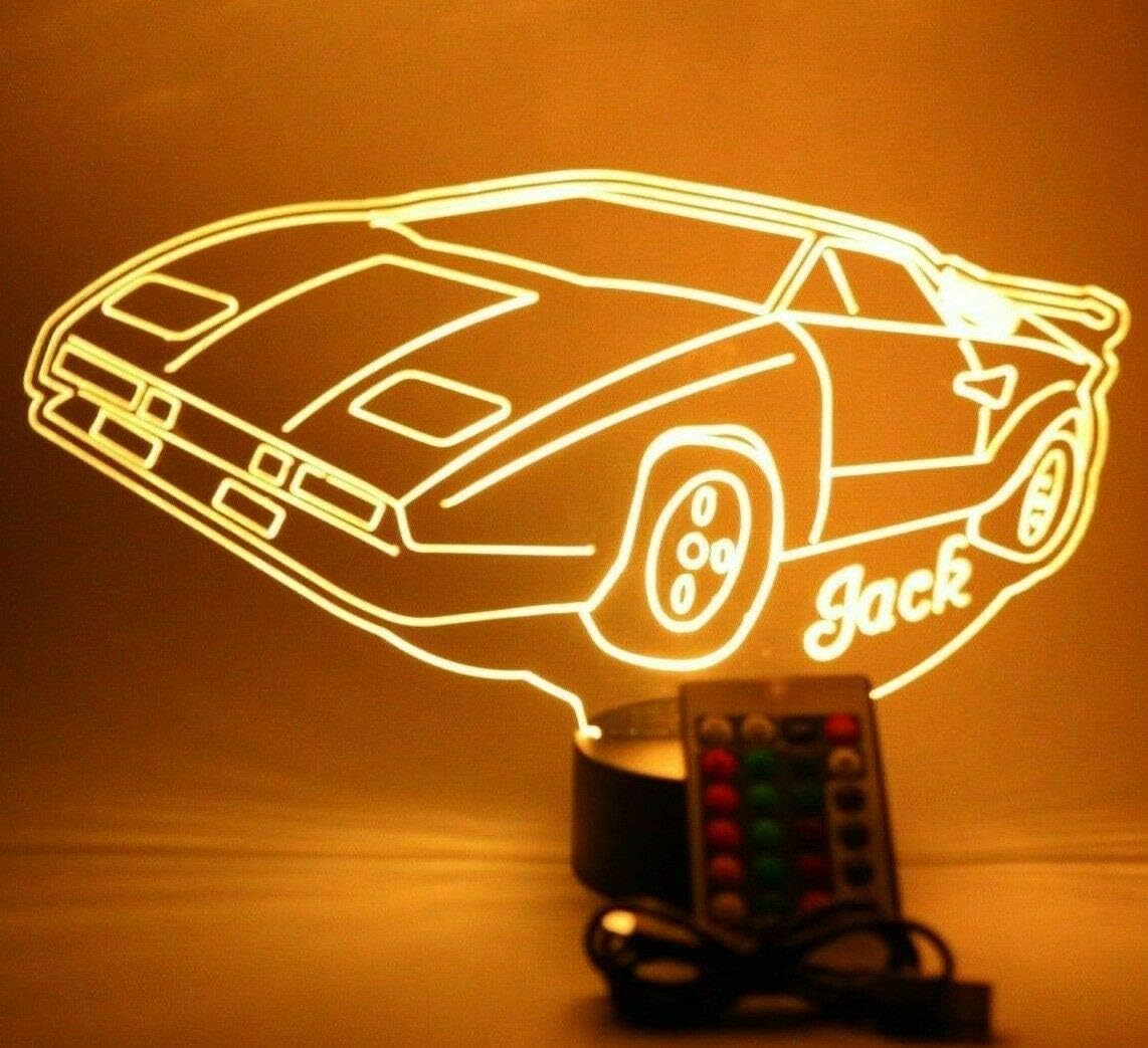 Car Lamp Light Up Lamp Light Lamp LED Personalized Name Free Engraved Race Car Table Lamp - It's Wow, Comes with Remote, 16 Color Options, Dimmer, Great Gift