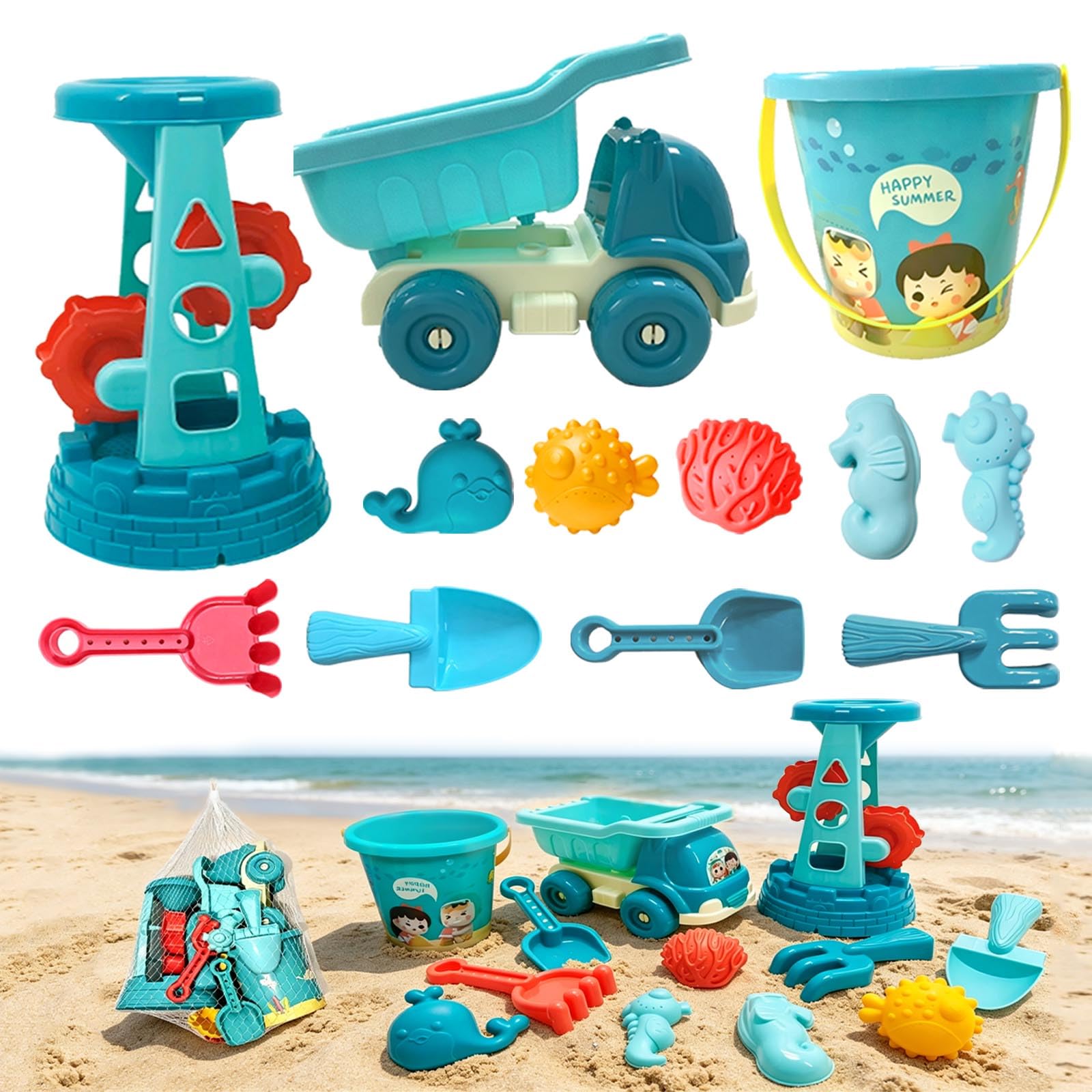 Giocattolo 2 3 4 5 Anni, 13 Pezzi, Set di Giochi da Spiaggia E Sabbia con Ruota Ad Acqua, Giocattolo da Sabbia da 2 Anni, Giocattolo da Spiaggia per Bambini, Regalo 2–5 Ragazzi Ragazze