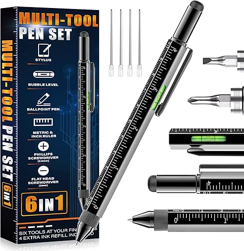 Regalos geniales para hombres y mujeres, bolígrafo multiherramienta 6 en 1 para él, padre, abuelo, esposo, novio, dispositivo multiherramienta