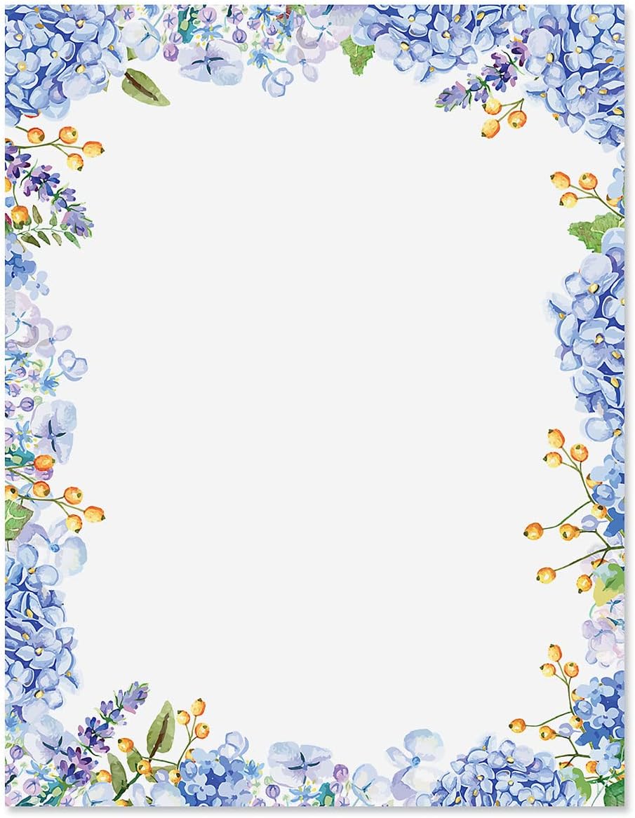 Hydrangea Florals Easter Letter Papers - Set of 25 spring stationery papers are 8 1/2 x 11, compatible computer paper, spring letterhead sheets great for Easter Flyers, Invitations, or Letters