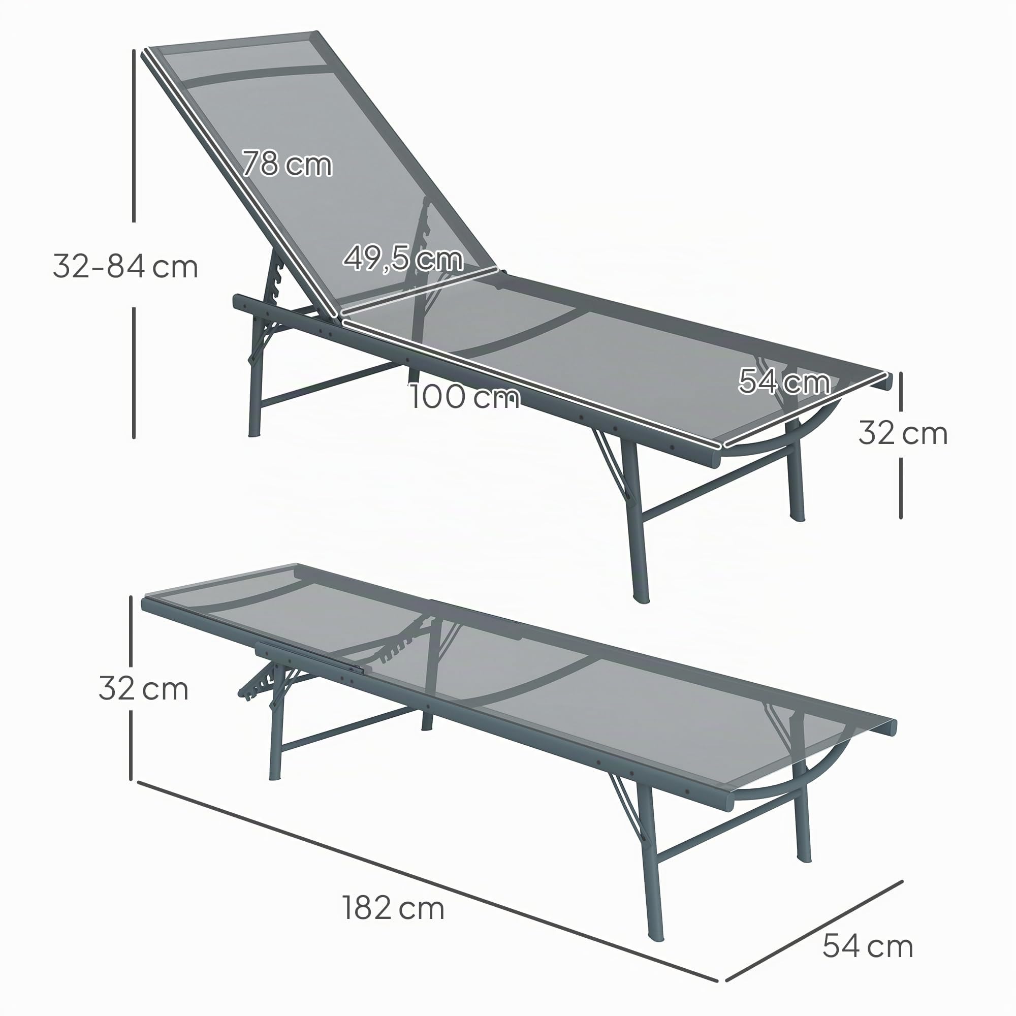Outsunny Lot de 2 Bain de Soleil Pliants Textilène 90x65x112cm Gris Clair | Chaise Longue avec Appuie-Tête, Transat Jardin Extérieur Inclinable, Plage Camping Piscine Terrasse