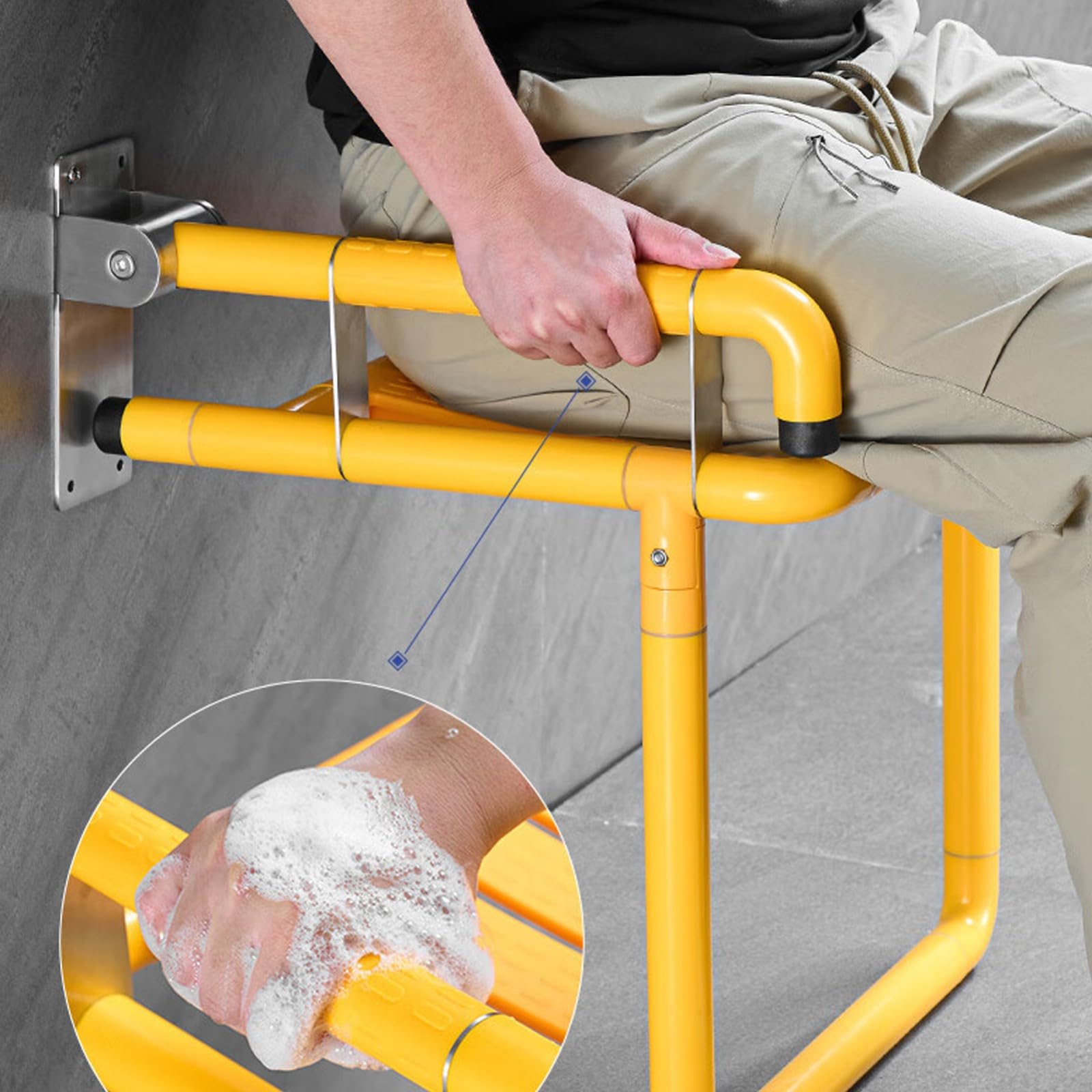 Silla Ducha Plegable,Asiento Ducha Plegable Pared Montada con Reposabrazos,Silla Abatible Ducha Montado en la Pared,Silla Antideslizante Plegable Cuarto Baño para Discapacitado 150 kg