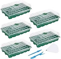 MIXC Seed Starter Trays 5-Pack: 200-Cell Mini Greenhouse Kit with Humidity Domes, Vents & Stackable Bases for Easy Seed Germination