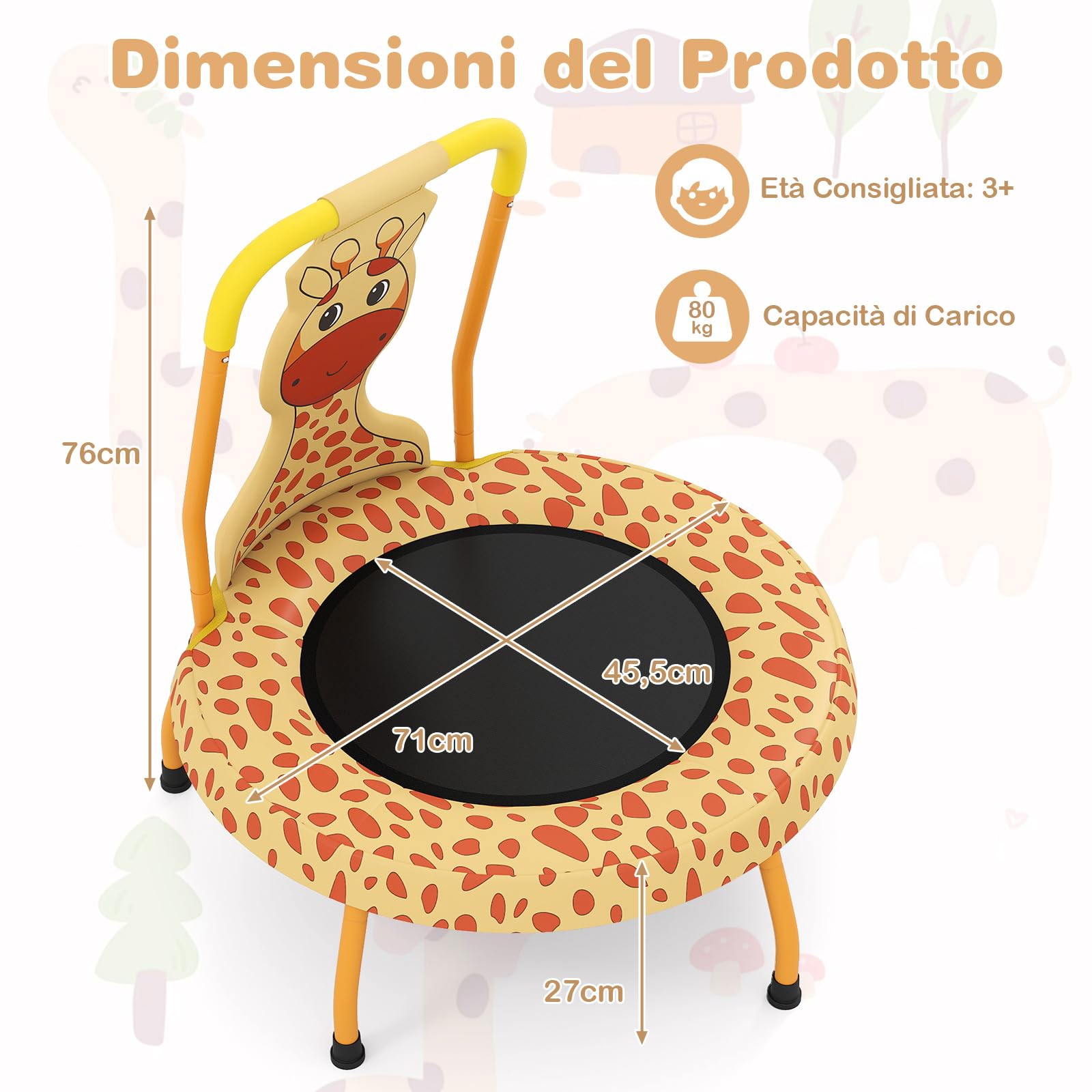 COSTWAY Mini Trampolino per Bambini, Tappetino Elastico da Esterno ed Interno con Maniglia Rivestita, Copertura Imbottita e Cuscinetti Antiscivolo, Salta Salta per Bambini 3-6 Anni