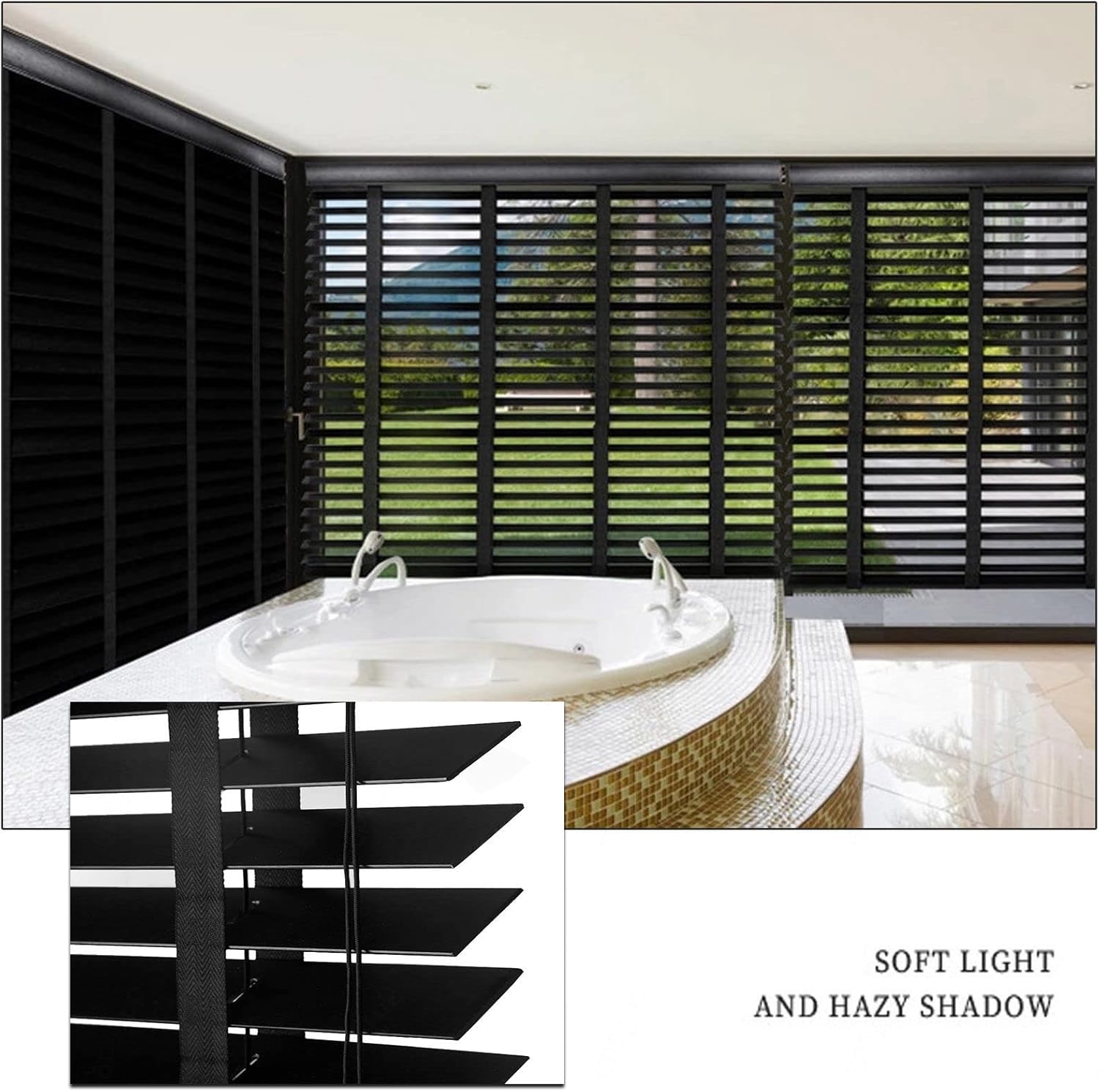 Venetian Blinds Black,Natural Solid Wood Blinds,Window for Venetian Blinds,Horizontal Blinds for Domestic use,Sun Protection,with 50mm slats,Easy to Install,WxH-75x150cm/29.5x59in