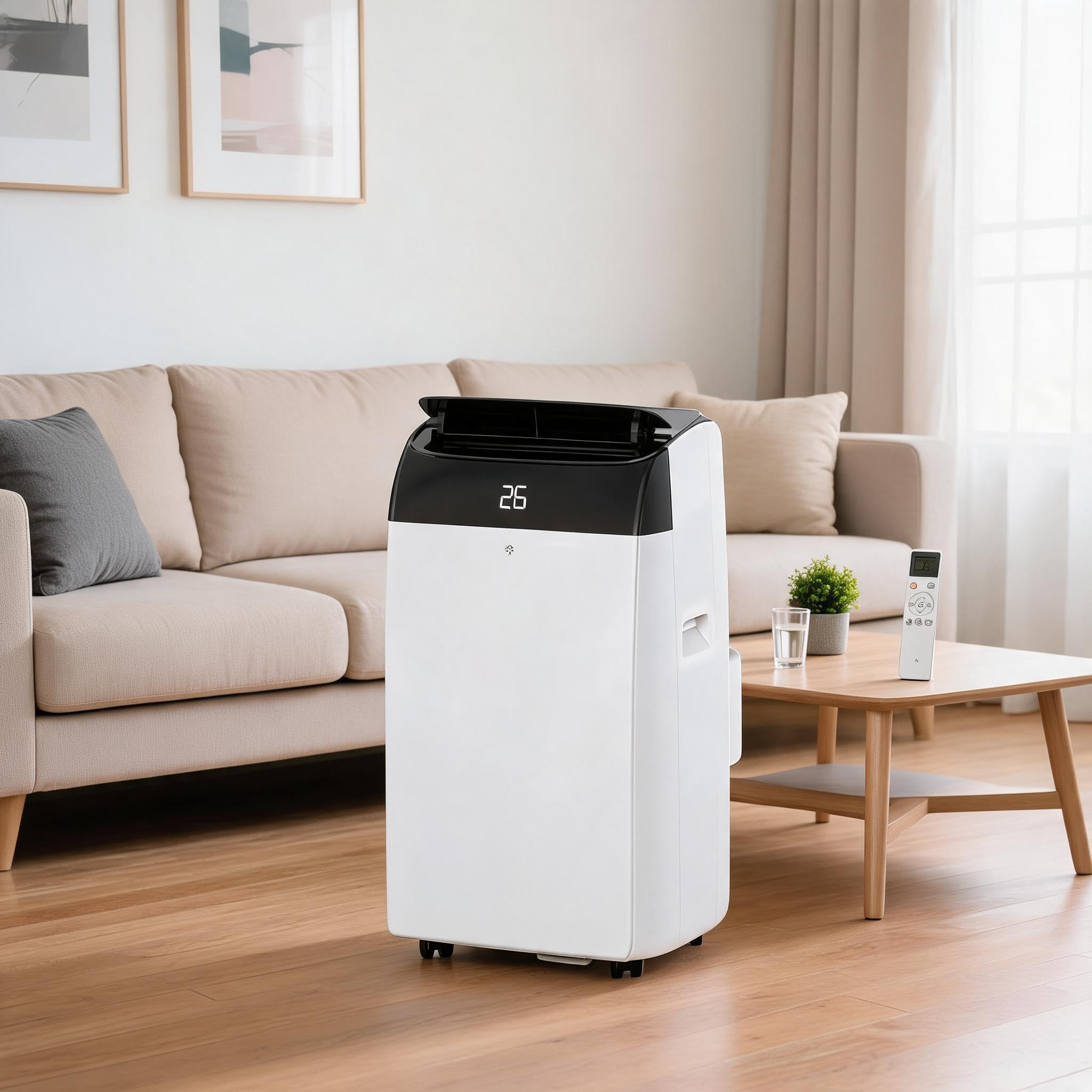 10000 BTU Portable Air Conditioner, 3-in-1 Quiet Cooling, Dehumidifier & Fan Unit, Mobile Air Conditioning with Remote Control, 24H Timer & 2 Speed Fan for Bedroom, Home Office, Living Room