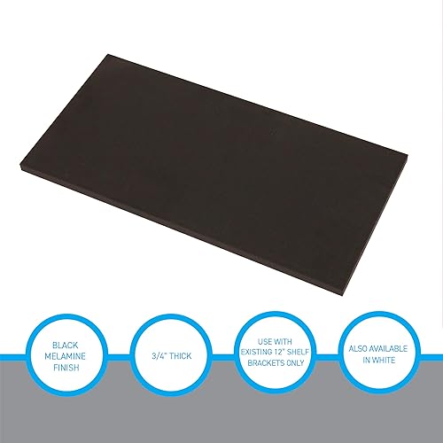 Miniatura 4 de SSWBasics Tablero de estante de melamina negra laminada, 24 pulgadas de largo x 12 pulgadas de ancho, estantes de repuesto duraderos y elegantes,
