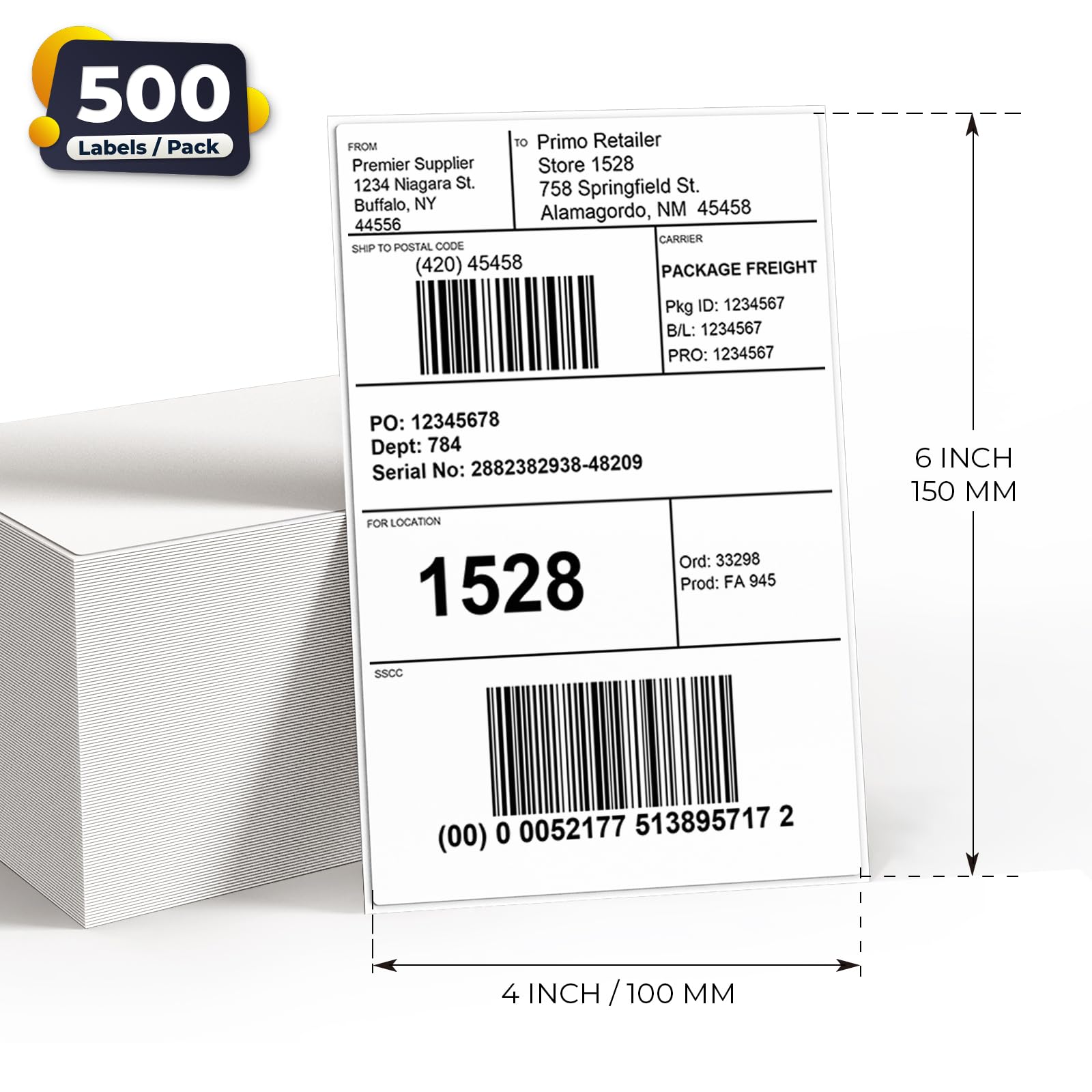 Lot de 500 étiquettes d'expédition blanches en vinyle autocollantes thermiques imperméables perforées thermiques directes pour bureau, entrepôt, maison