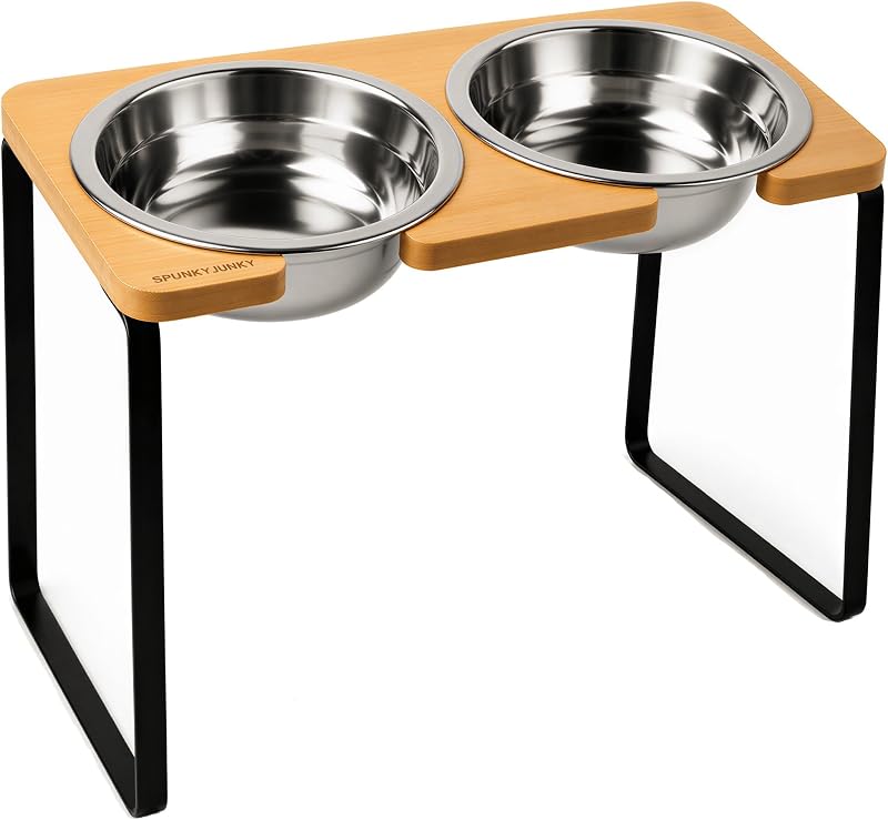 Comedouro Elevado Inclinado para Cães e Gatos SPUNKYJUNKY em Aço Inoxidável 304 – BSTB-004