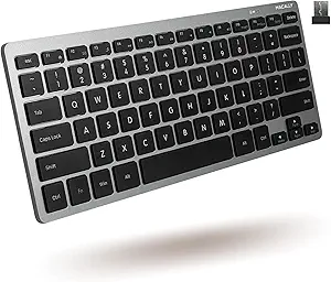 Macally Small Wireless Keyboard | Mini Keyboard for PC - Slim, Quiet & Portable for Laptop, Desktop PC, Surface, Chromebook - Space Gray
