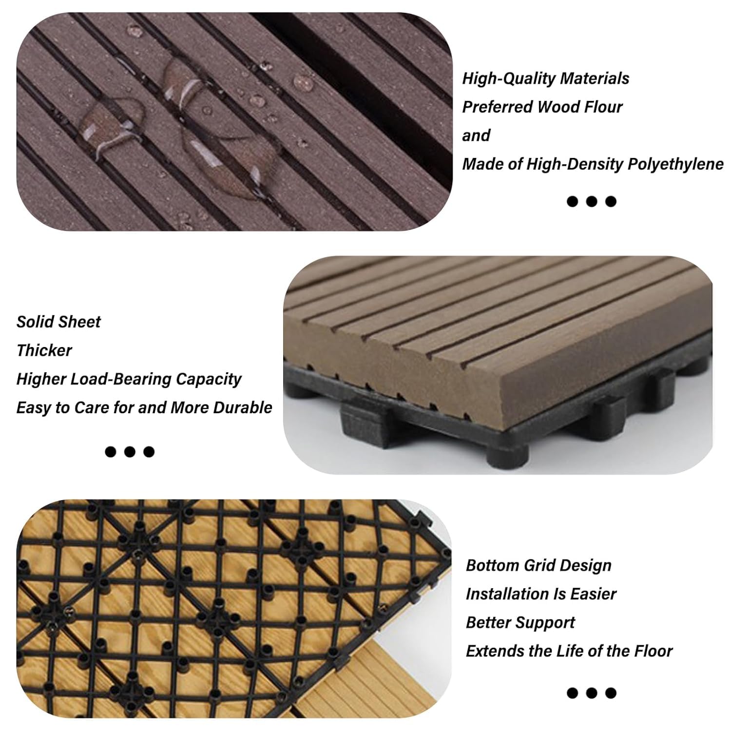 Interlocking Plastic Wood Flooring, Outdoor Flooring, Waterproof Flooring for Balcony, Backyard and Patio, 10 Pcs(Apricot)